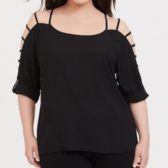 Torrid Black Ladder Cut Georgette Blouse 2x - Picture 1 of 11
